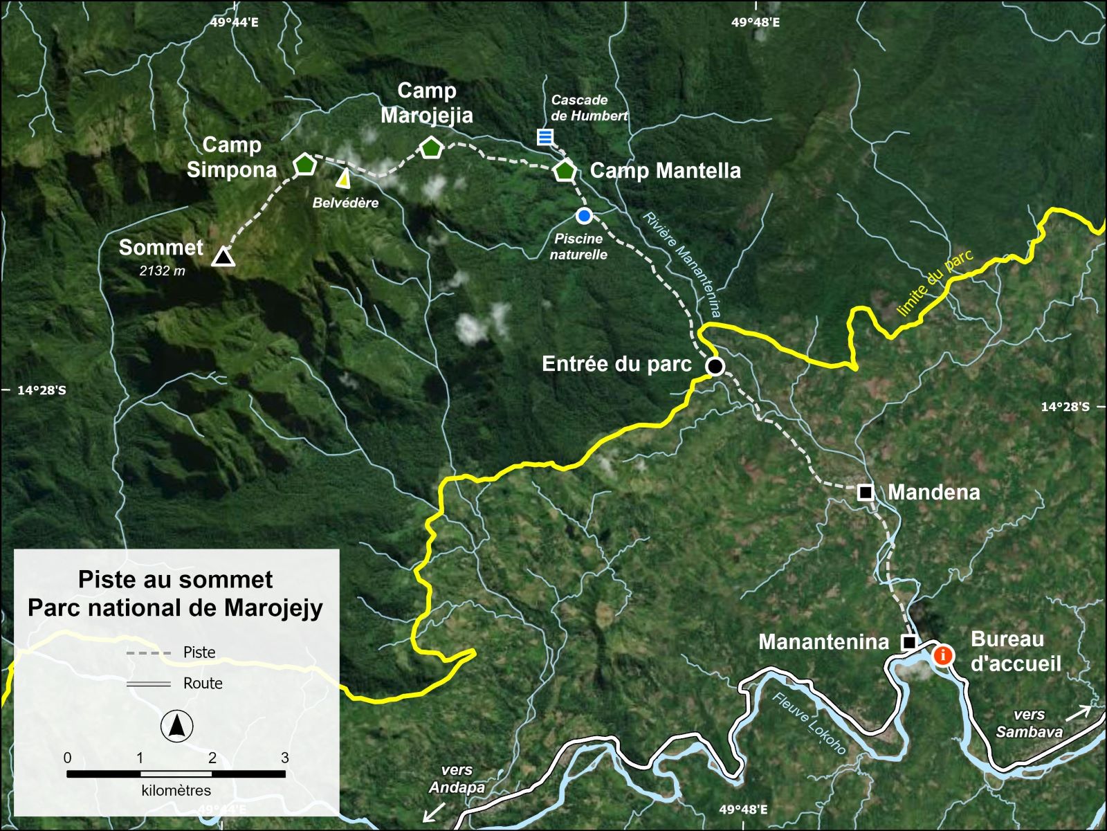 Carte des sentiers du sommet de Marojejy