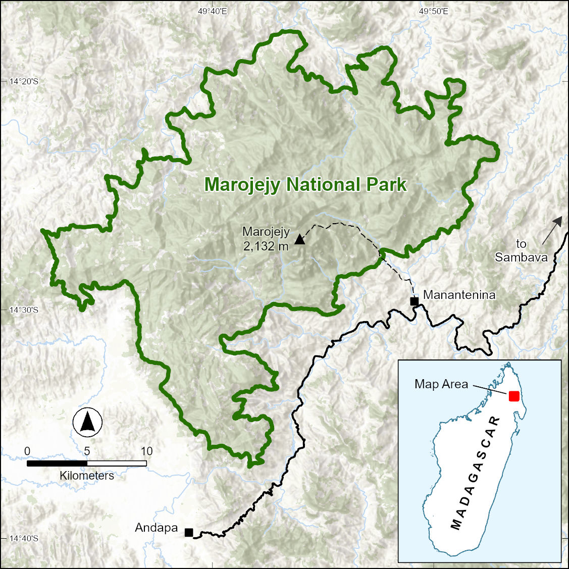 Map of Marojejy National Park, Madagascar